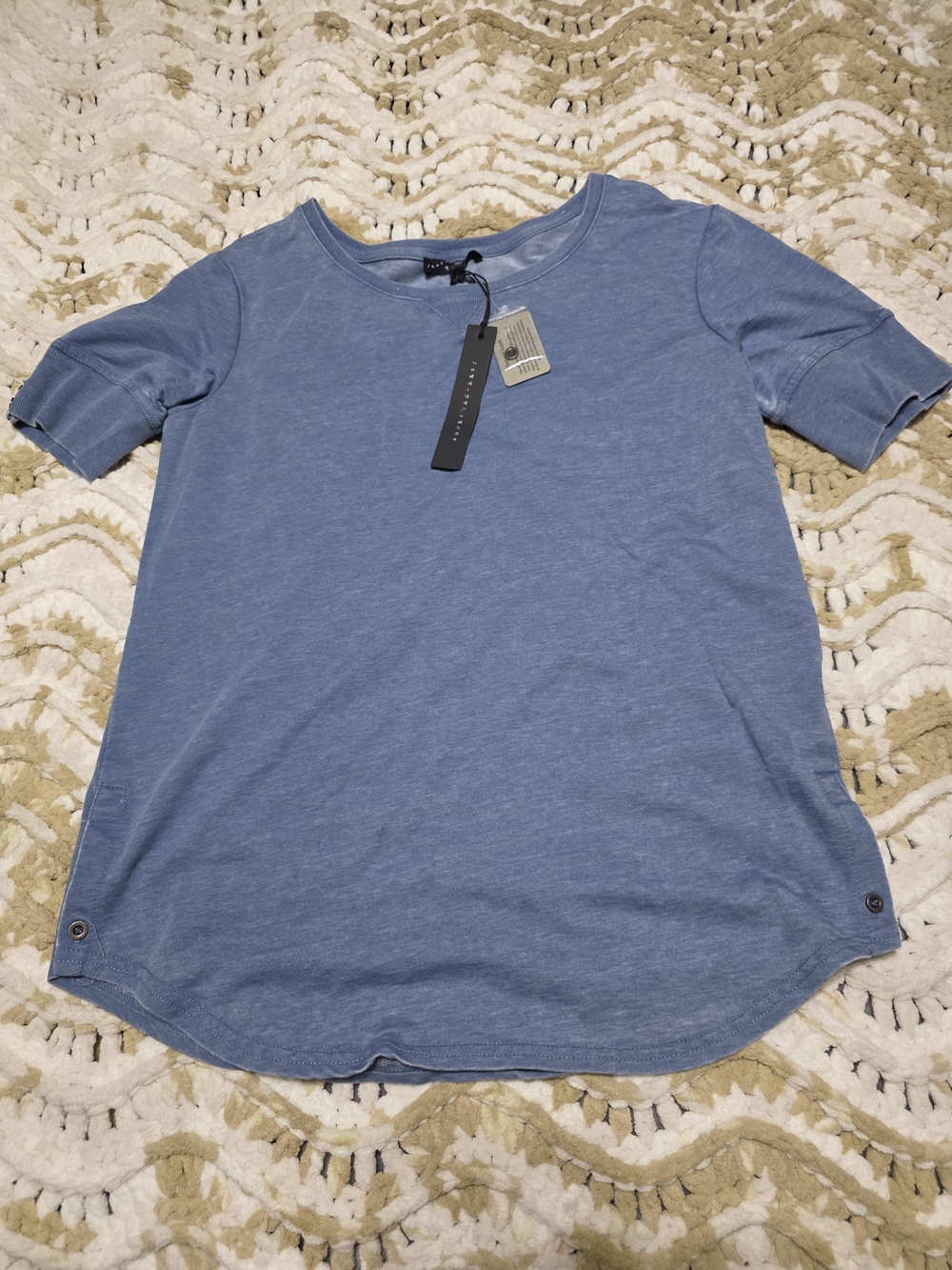 Jane and Delancey Dusty Blue Scoop Neck Short Sleeve Top